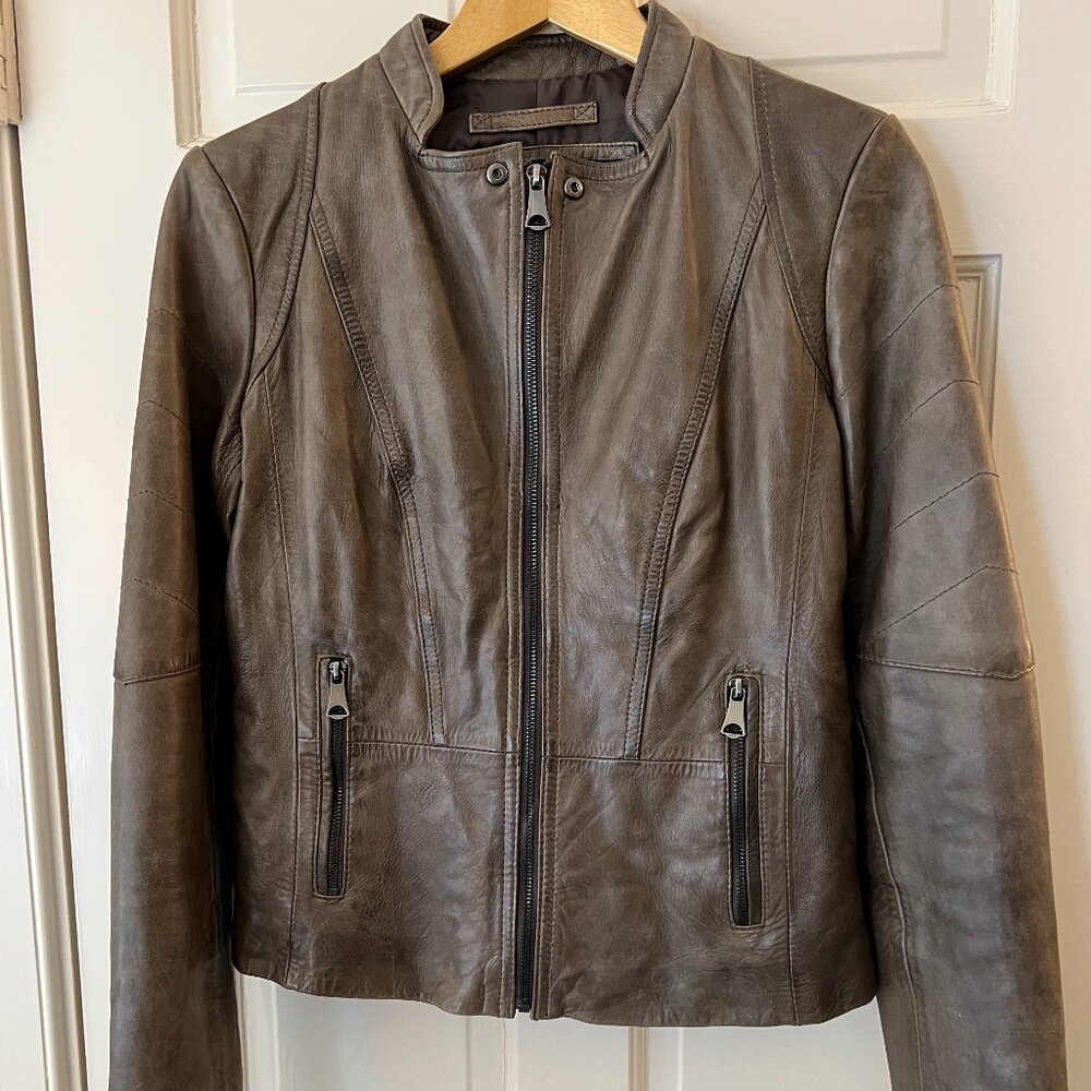 Marc New York by Andrew Marc LEATHER Biker Jacket size Small in Olive Green